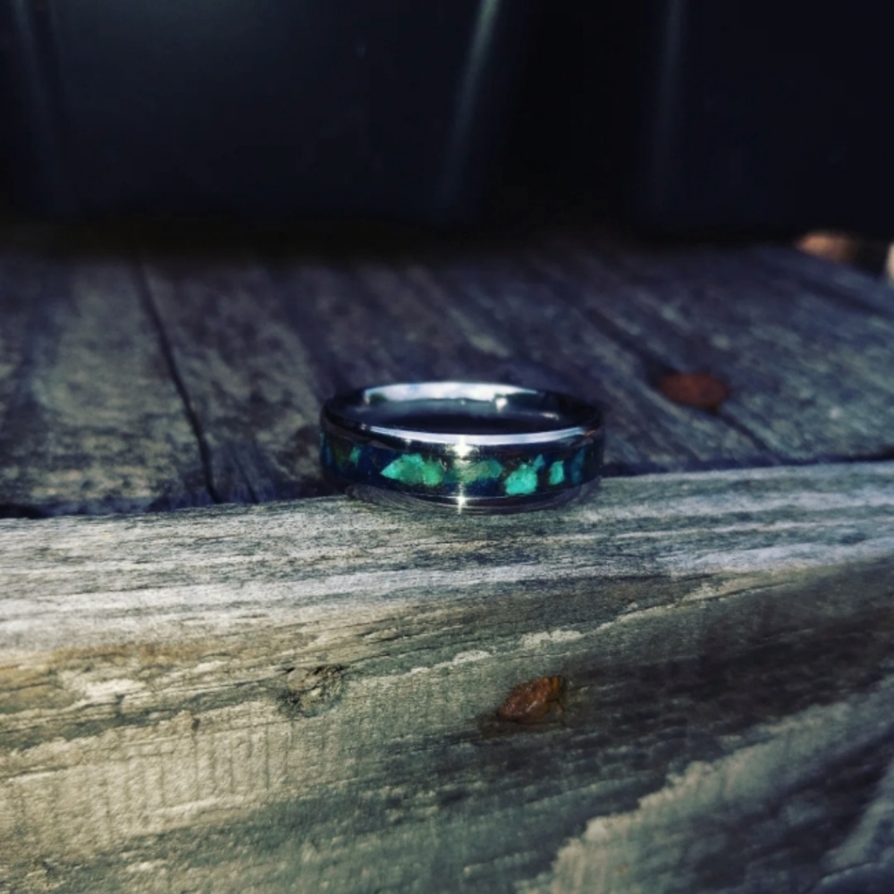 Size 8 ring purevian turquoise with crushed opal